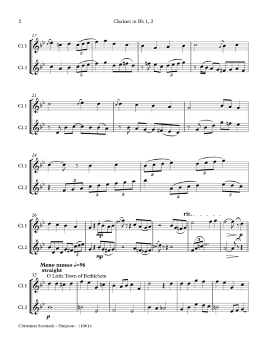 Christmas Serenade for 2 Bb Clarinets Clarinet Duet scores gallery preview page 2