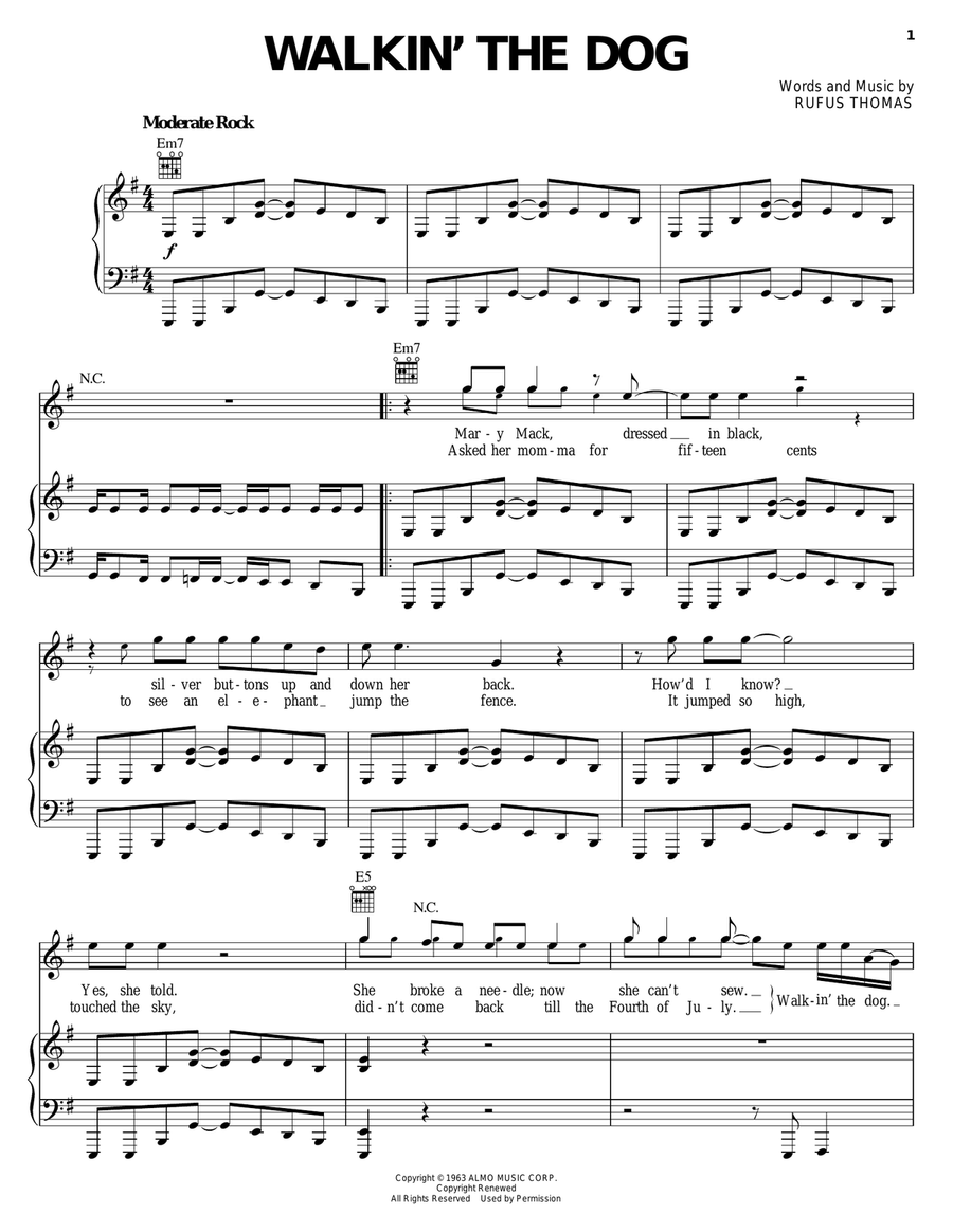 Walkin' The Dog Piano, Vocal, Guitar scores gallery preview page 1