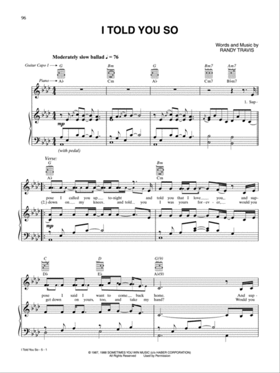 I Told You So Piano, Vocal, Guitar scores gallery preview page 1