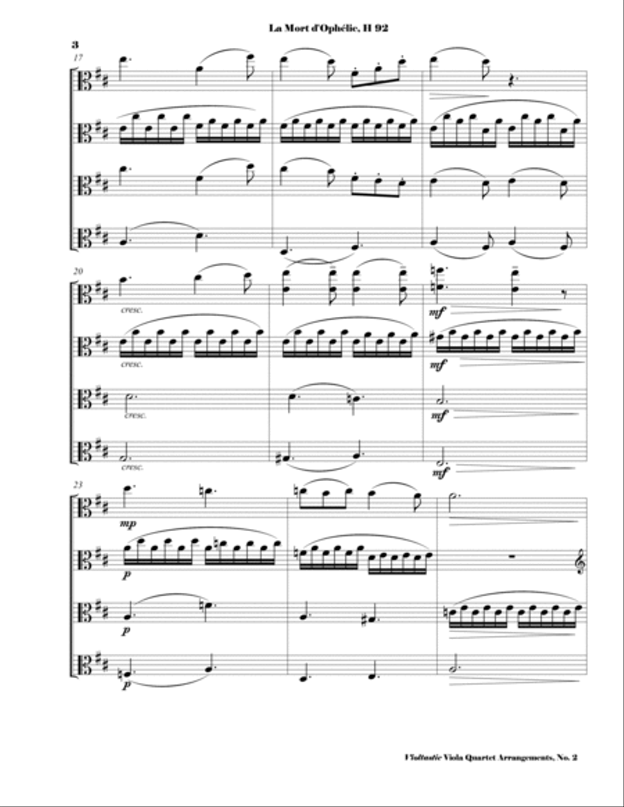 Berlioz - La Mort d'Ophelie, H. 92 - Viola Quartet Arrangement (SCORE AND PARTS) String Quartet scores gallery preview page 3