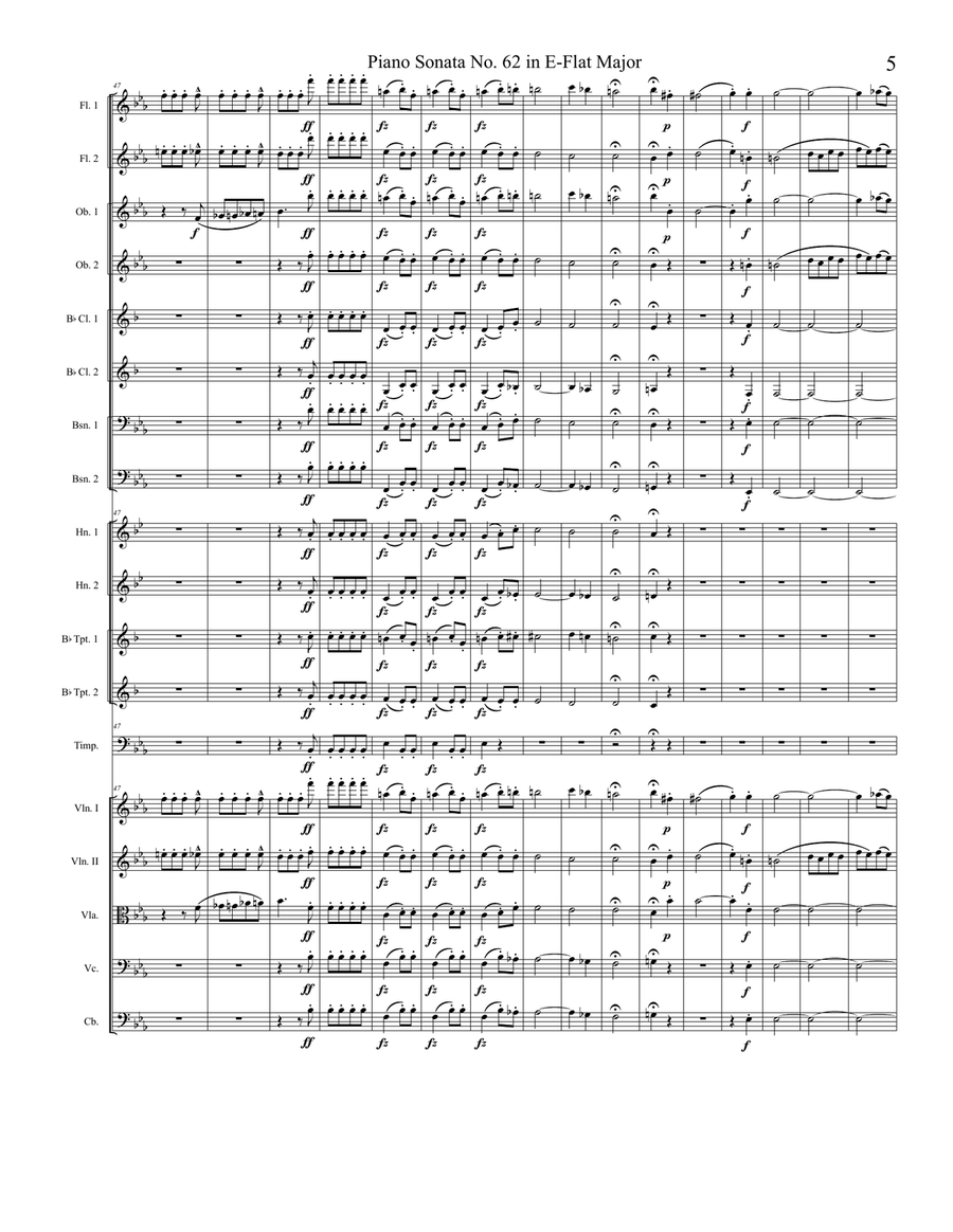 Piano Sonata in E-flat major, Hob.XVI:52, Movement 3 Full Orchestra scores gallery preview page 5