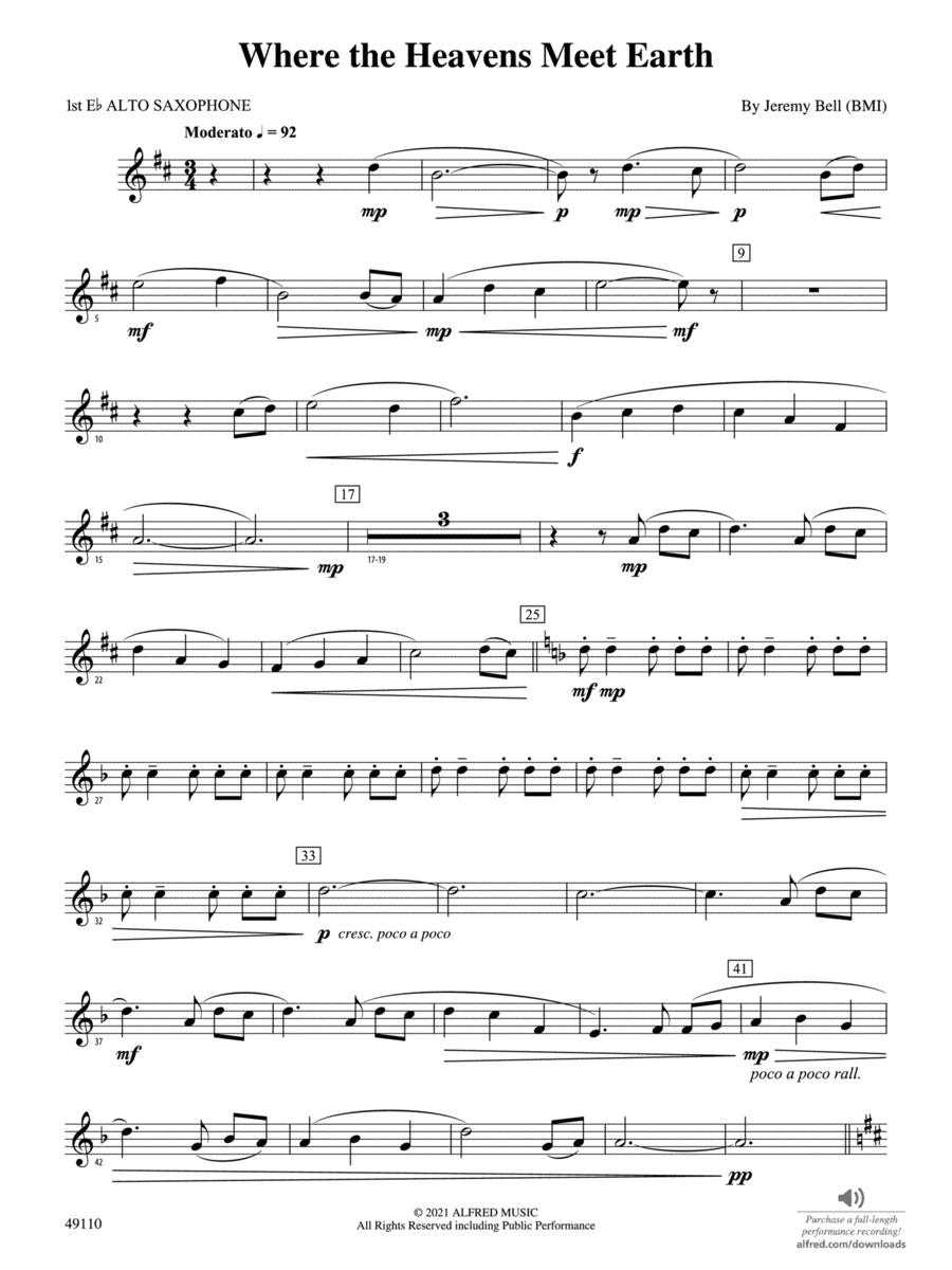 Where the Heavens Meet Earth: E-flat Alto Saxophone Concert Band scores gallery preview page 1