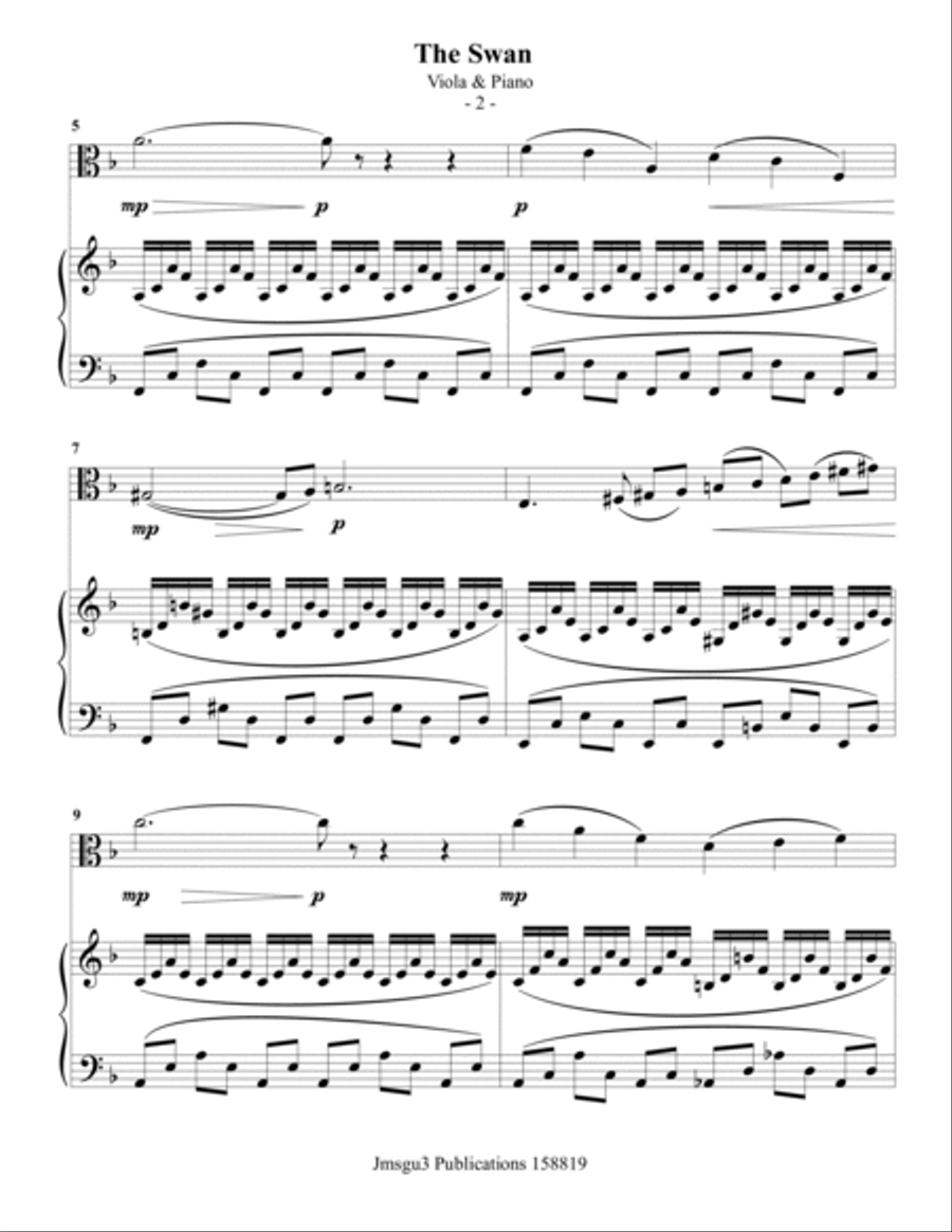 Saint-Saëns: The Swan for Viola & Piano Viola scores gallery preview page 2