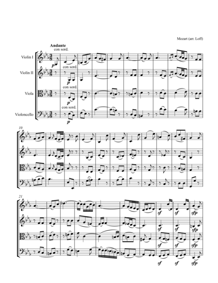 For String Quartet and Piano: Mozart Piano Concerto No. 22, K. 482 - 2nd Movement