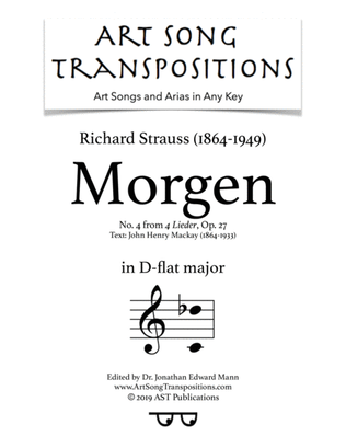 STRAUSS: Morgen, Op. 27 no. 4 (transposed to D-flat major)