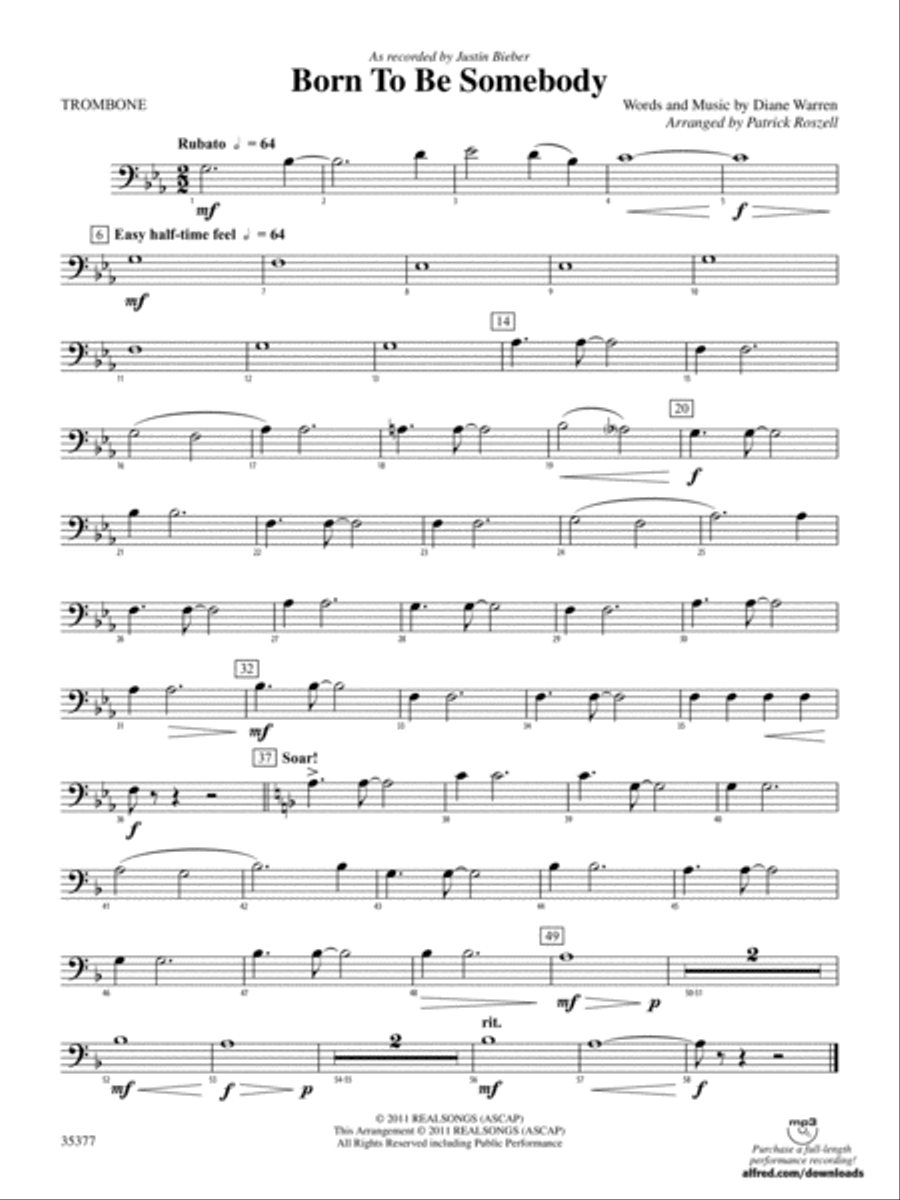 Born to be Somebody: 1st Trombone Concert Band scores gallery preview page 1