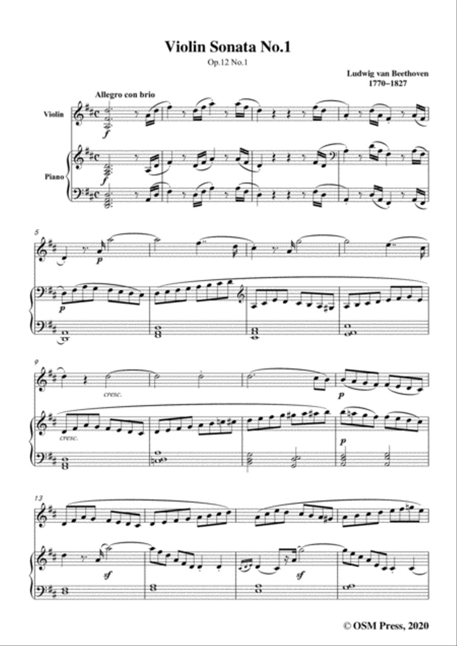 Beethoven-Violin Sonata No.1 in D Major,Op.12 No.1,for Violin and Piano Violin Solo scores gallery preview page 3