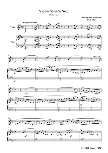 Beethoven-Violin Sonata No.1 in D Major,Op.12 No.1,for Violin and Piano