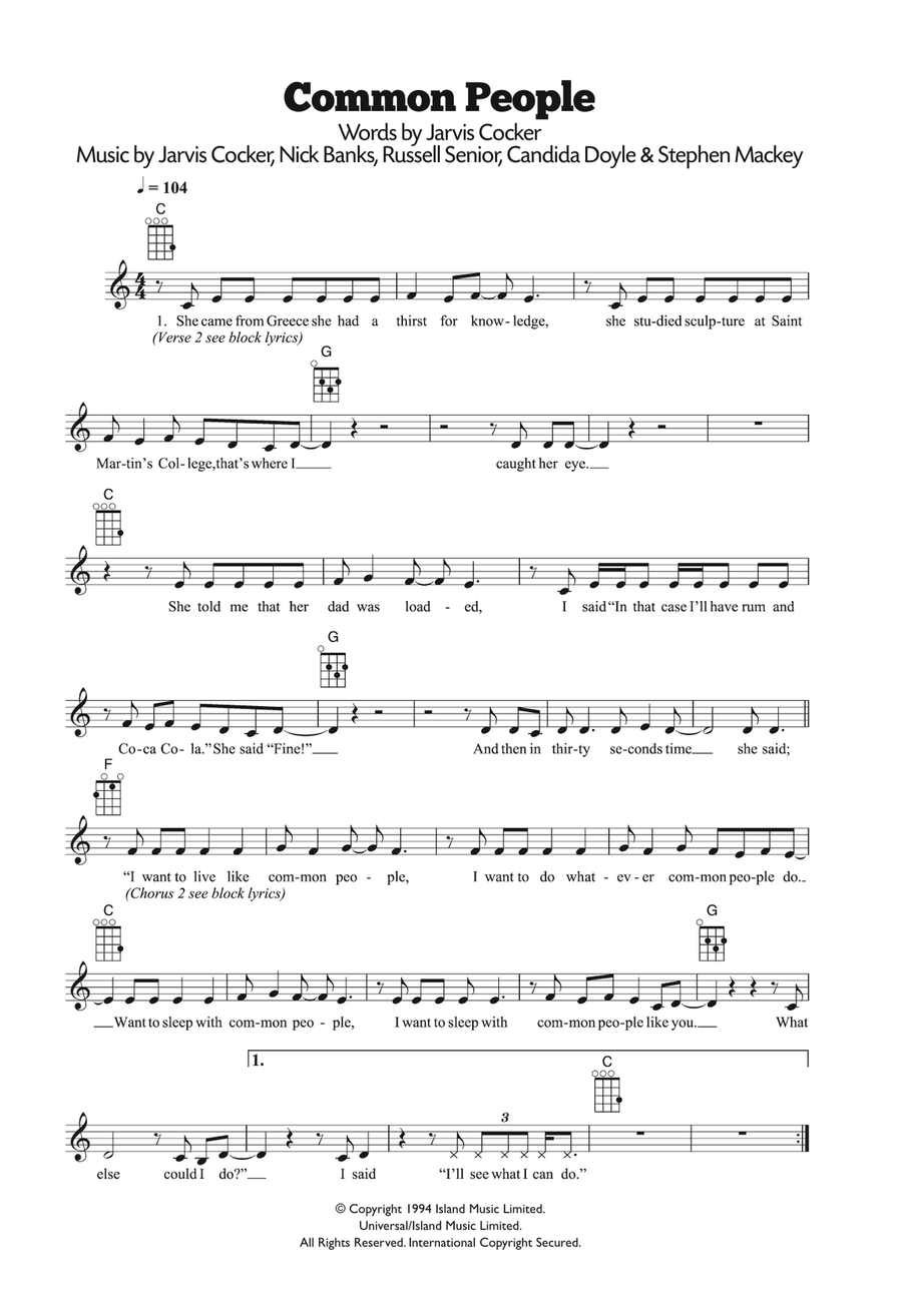 Common People Common People Ukulele scores gallery preview page 1