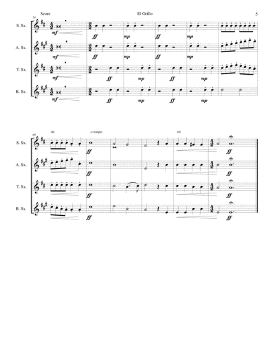 El Grillo (The cricket) - with decorations - for saxophone quartet Saxophone Quartet scores gallery preview page 5