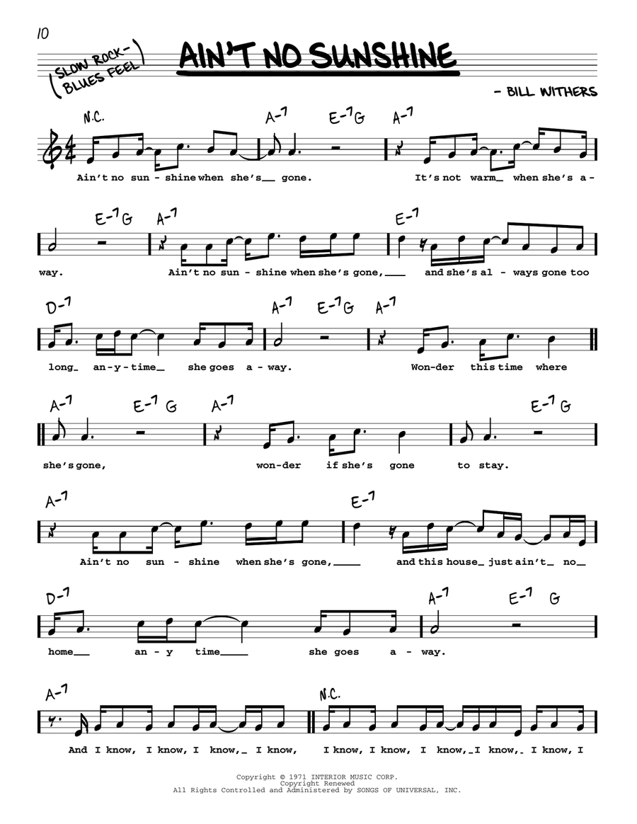 Ain't No Sunshine Ain't No Sunshine Piano scores gallery preview page 1