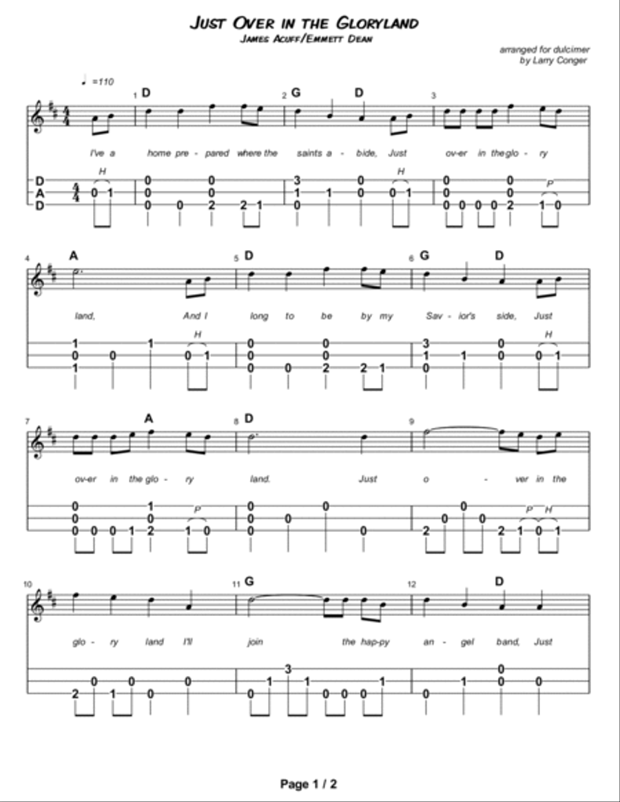 Just Over in the Gloryland Dulcimer scores gallery preview page 2