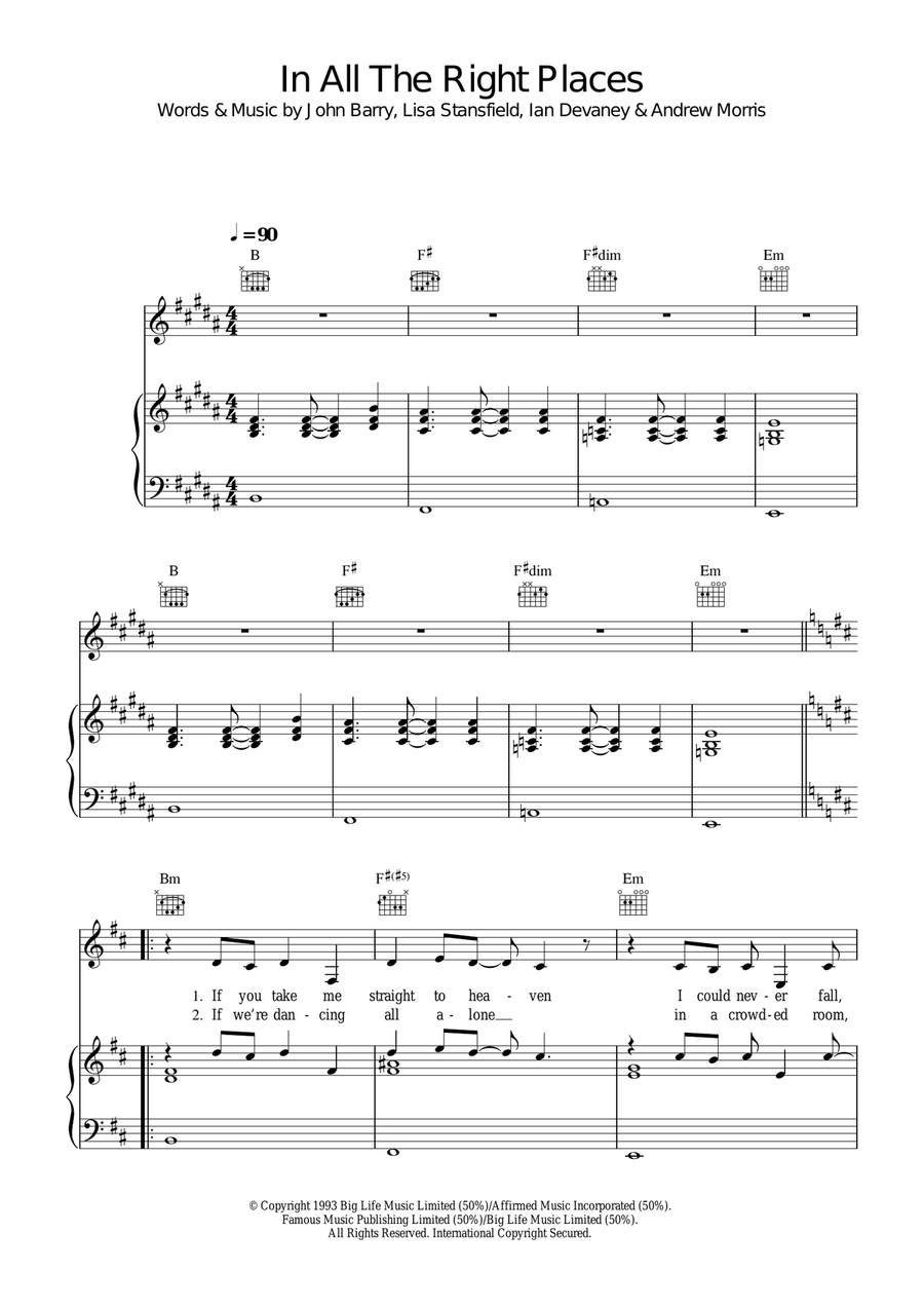 In All The Right Places (from Indecent Proposal) Piano, Vocal scores gallery preview page 1