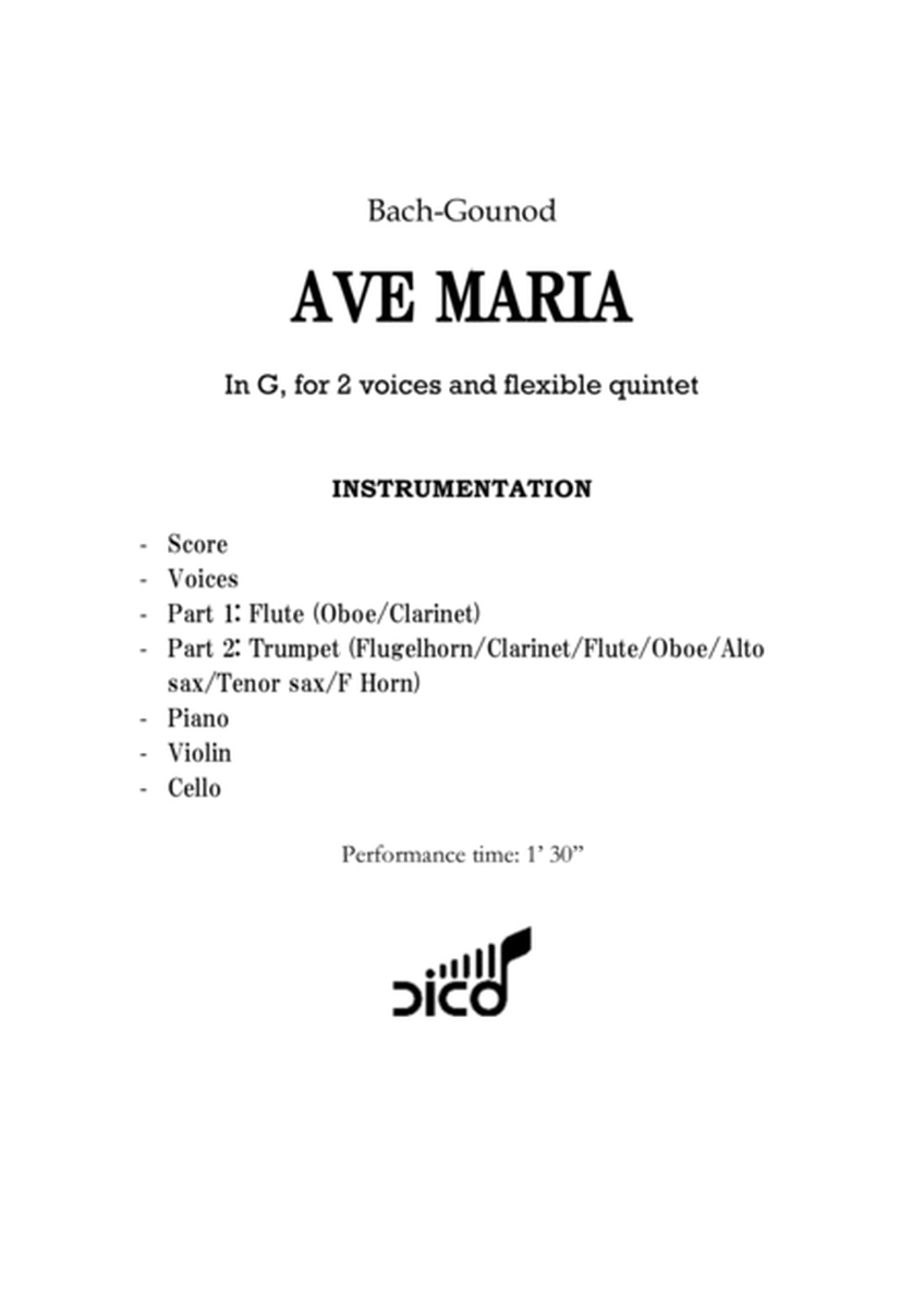 Ave Maria (Gounod) in G - for 2 voices & flexible quintet image number null