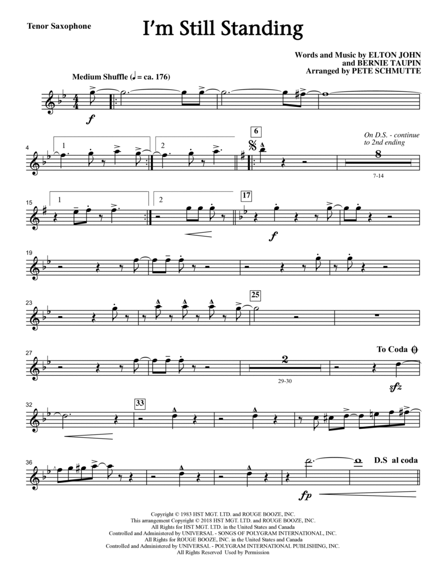 I'm Still Standing (arr. Pete Schmutte) - Tenor Saxophone Choir scores gallery preview page 1
