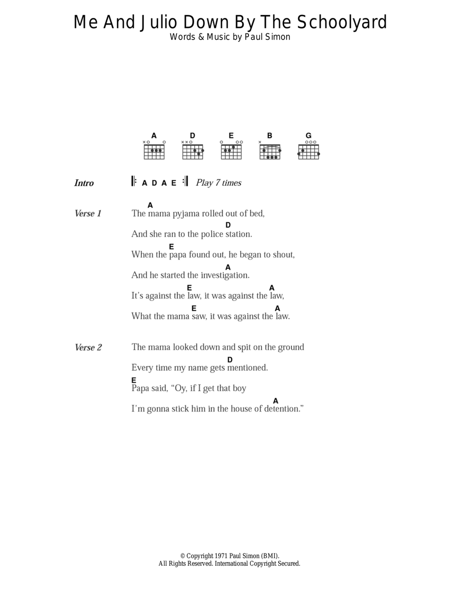 Me And Julio Down By The Schoolyard Acoustic Guitar scores gallery preview page 1