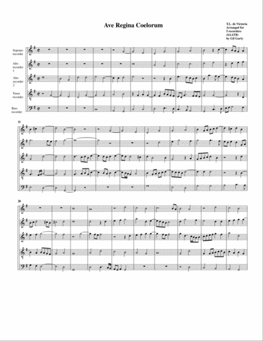 Ave Regina Coelorum (arrangement for 5 recorders)