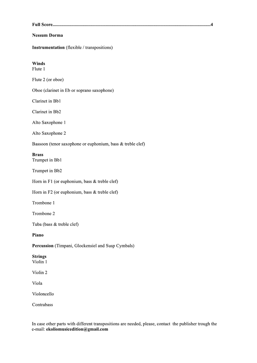 Nessun dorma Chamber Orchestra scores gallery preview page 3