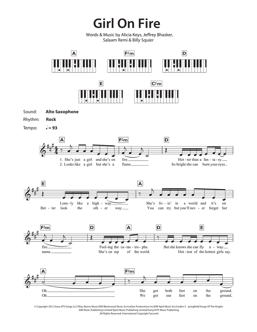 Girl On Fire Piano Solo scores gallery preview page 1