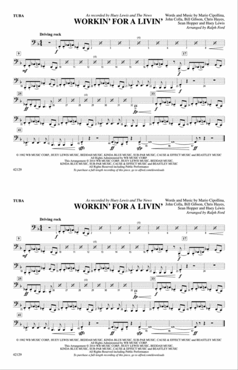 Workin' for a Livin': Tuba Marching Band scores gallery preview page 1