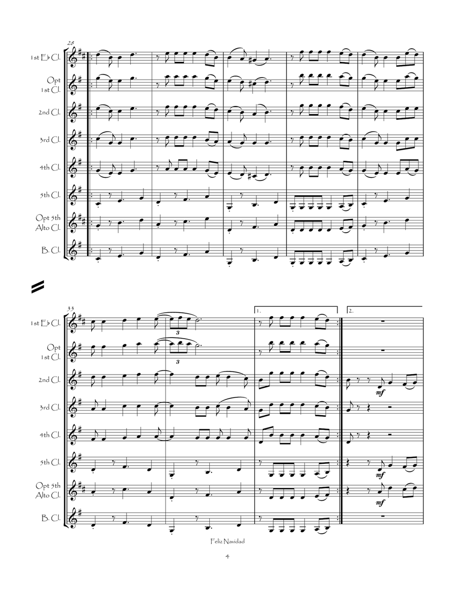 Feliz Navidad Feliz Navidad Clarinet Choir scores gallery preview page 6