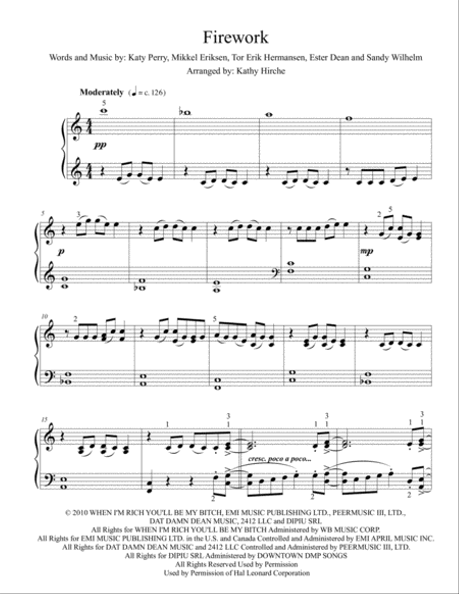 Firework Piano Solo scores gallery preview page 2