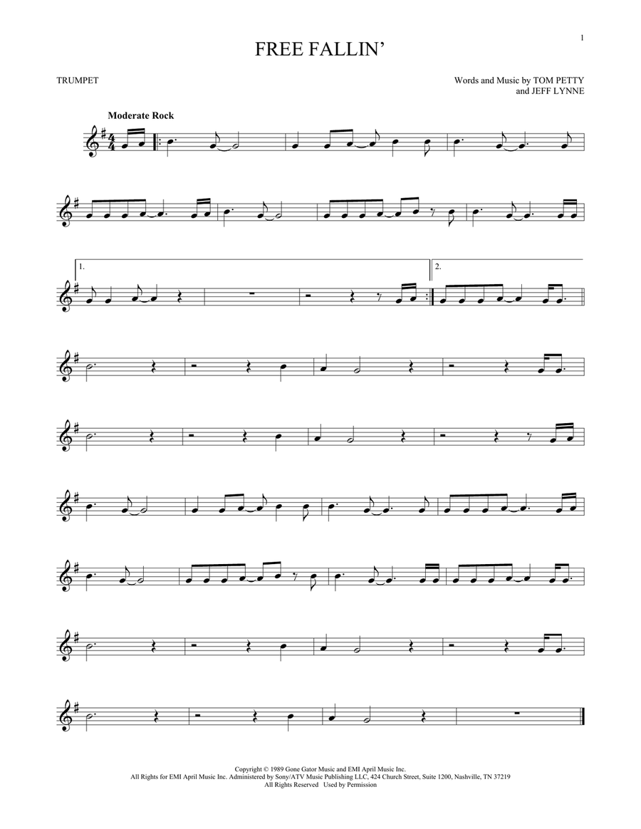 Free Fallin' Trumpet Solo scores gallery preview page 1