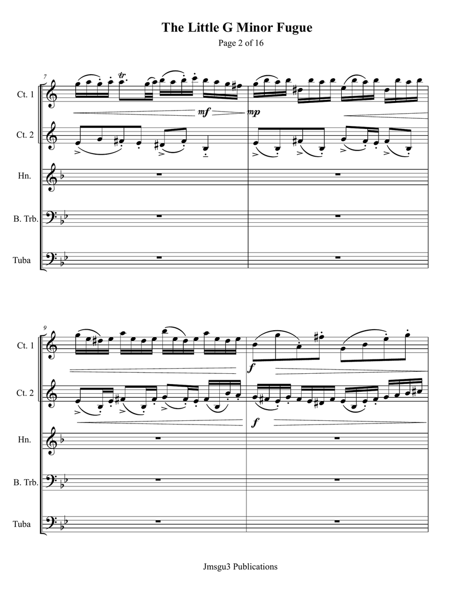Bach: The Little Fugue in G Minor BWV 578 for Brass Quintet Brass Quintet scores gallery preview page 2