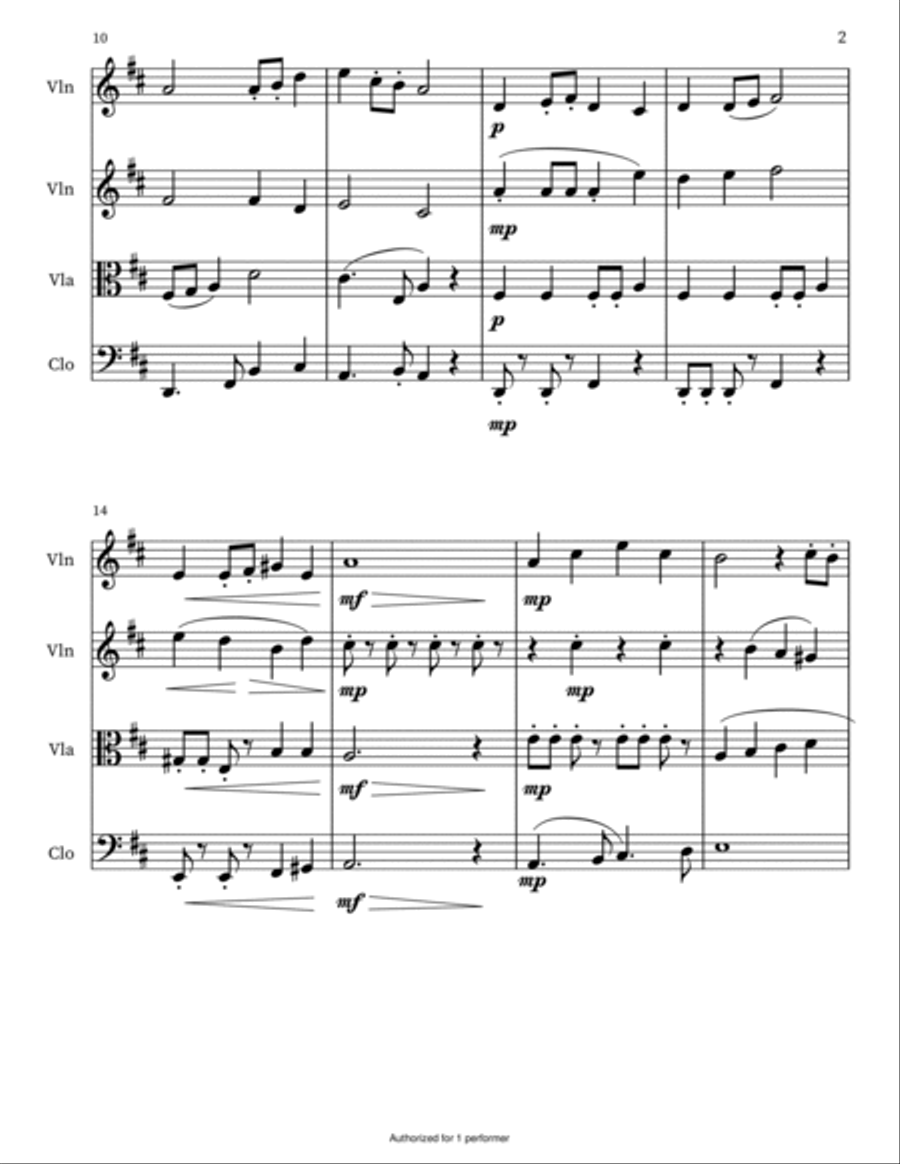 String Quartet no.1 in D-major String Quartet scores gallery preview page 2