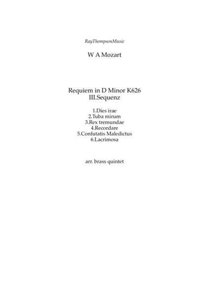 Mozart: Requiem in D minor K626 III.Sequenz (Complete) Nos.1 - 6 - brass quintet image number null