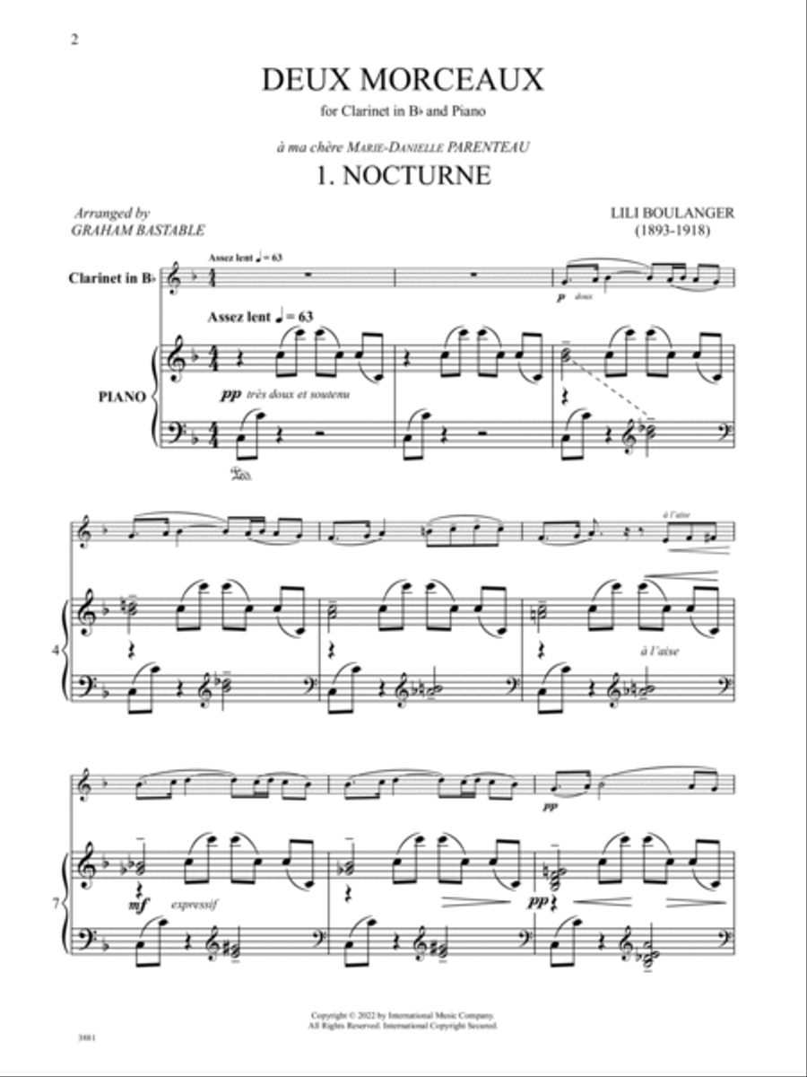 Deux Morceaux: Nocturne and Cortege for Clarinet and Piano Clarinet Solo scores gallery preview page 2