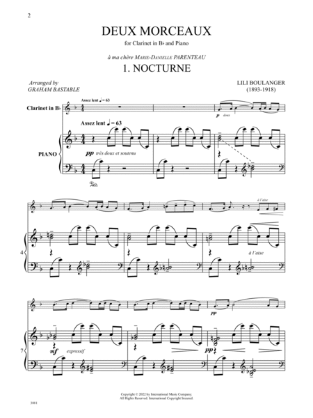Deux Morceaux: Nocturne and Cortege for Clarinet and Piano
