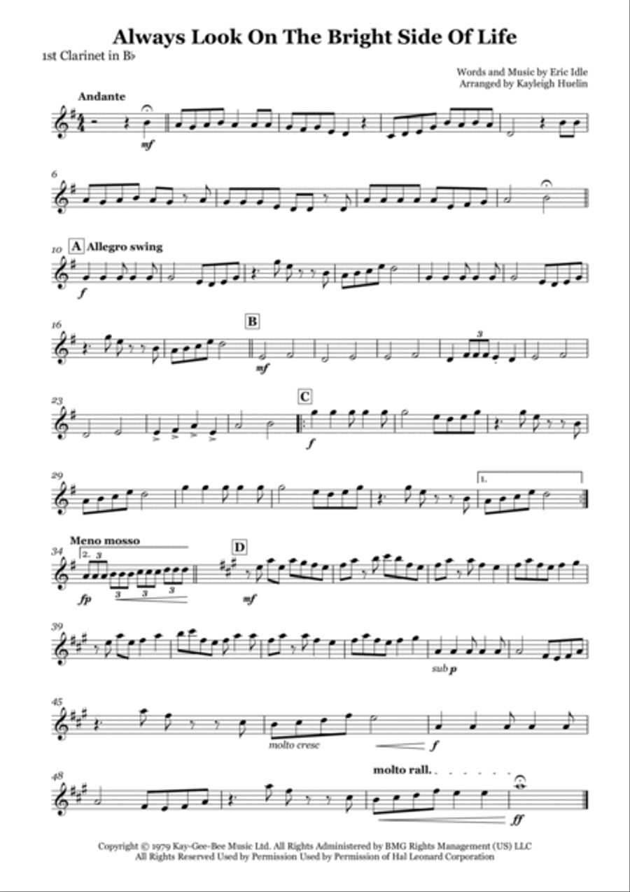 Always Look On The Bright Side Of Life Clarinet Quartet scores gallery preview page 4