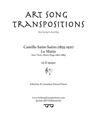 Book cover for SAINT-SAËNS: Le matin (transposed to D major)