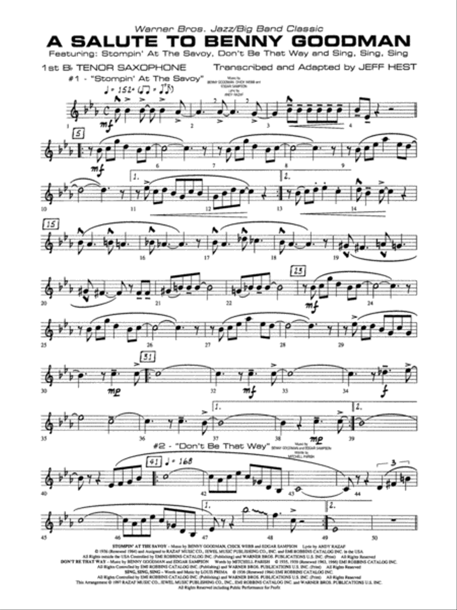 A Salute to Benny Goodman: B-flat Tenor Saxophone Jazz Ensemble scores gallery preview page 1