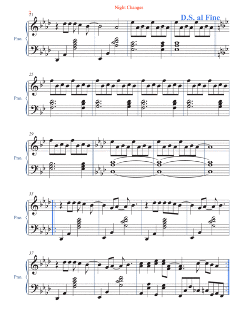 Night Changes Piano Solo scores gallery preview page 2