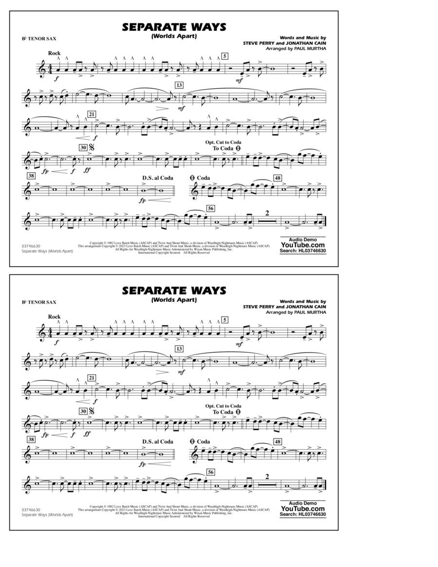 Separate Ways (Worlds Apart) (arr. Paul Murtha) - Bb Tenor Sax