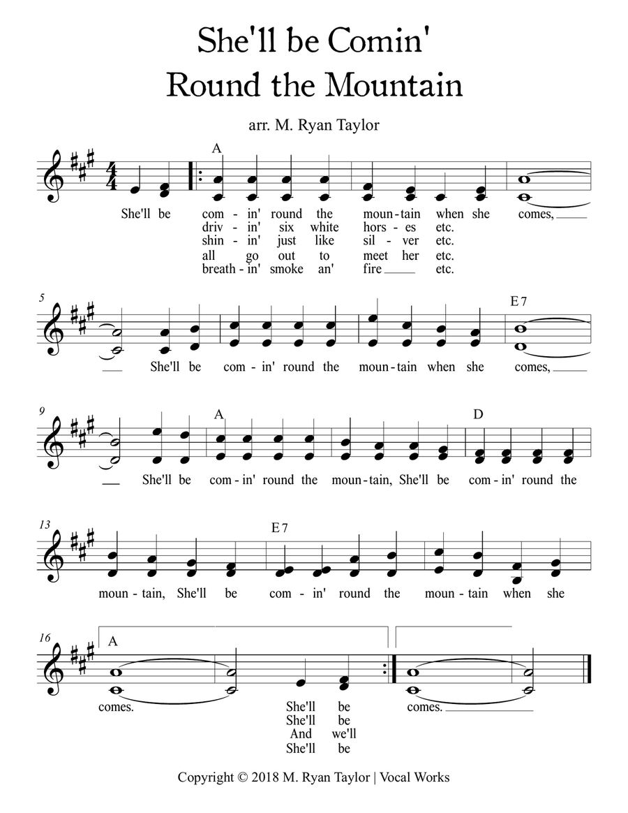She'll Be Comin' Round the Mountain - Duet with Easy Ukulele Chords Small Ensemble scores gallery preview page 1