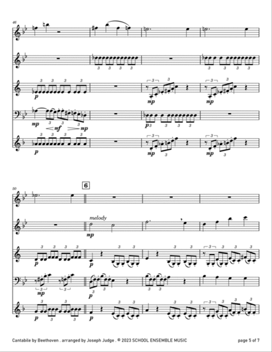 Cantabile by Beethoven for Woodwind Quartet in Schools Woodwind Quartet scores gallery preview page 5