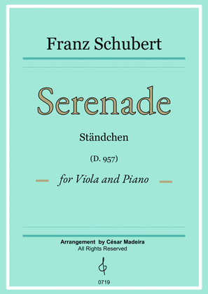 Book cover for Serenade (D.975) by Schubert - Viola and Piano (Full Score and Parts)