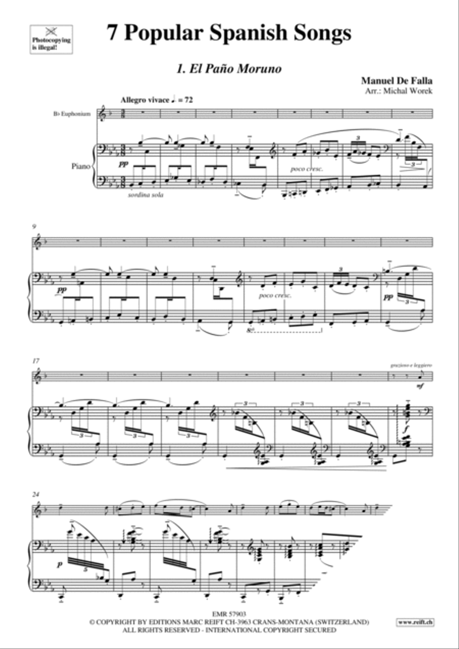 7 Popular Spanish Songs Euphonium scores gallery preview page 4