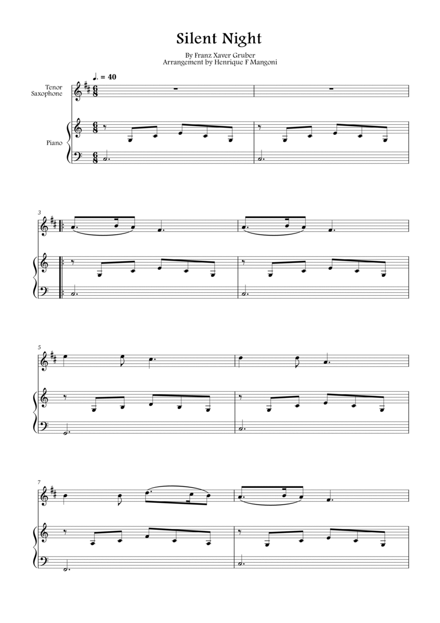 Silent Night (Stille Nacht) Tenor Saxophone scores gallery preview page 1
