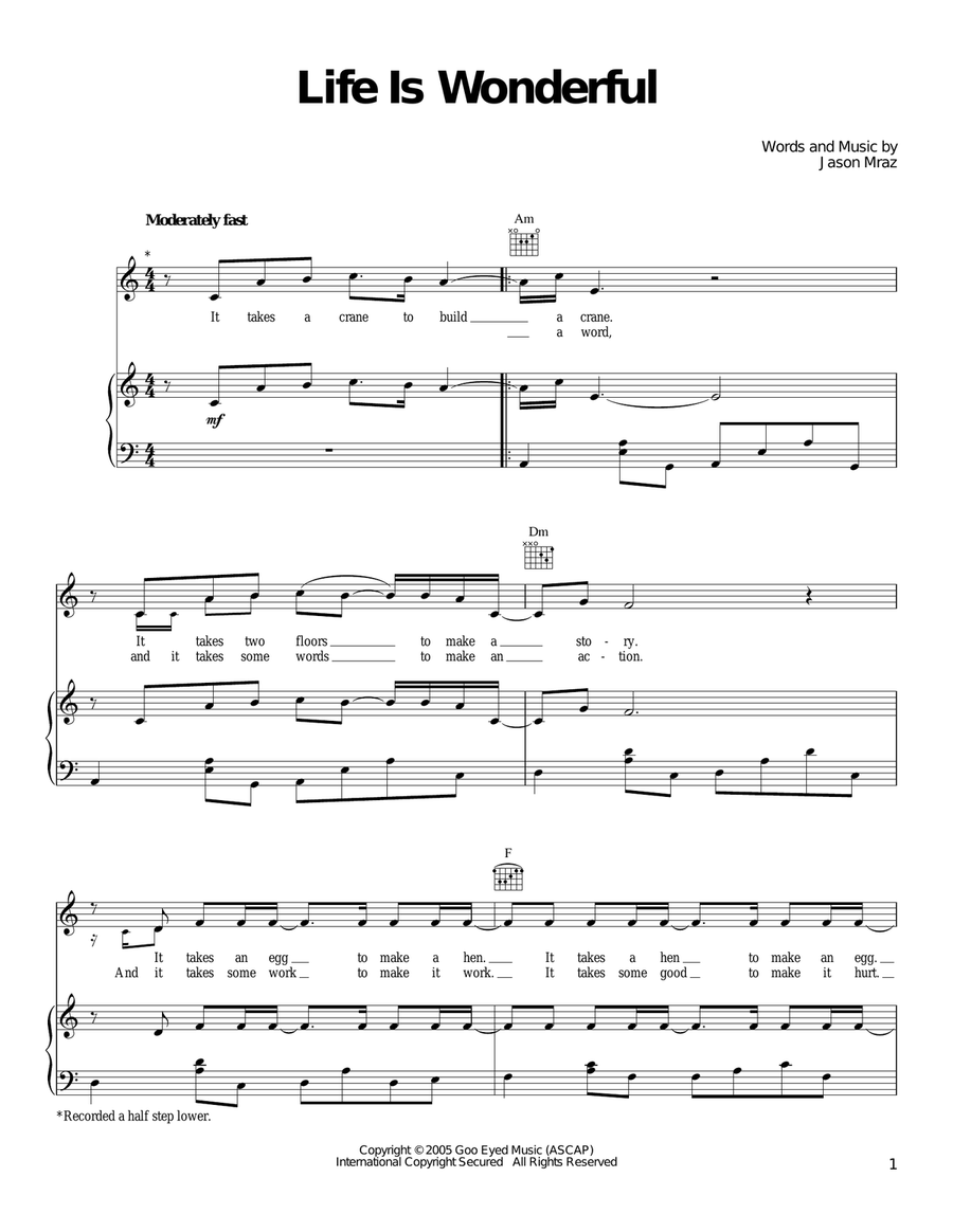 Life Is Wonderful Piano, Vocal, Guitar scores gallery preview page 1