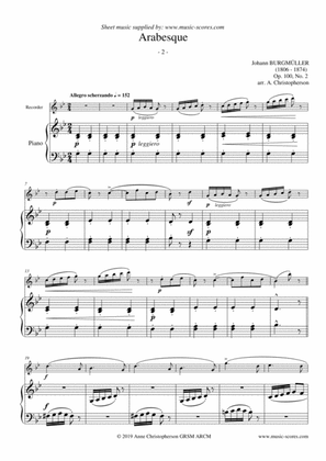 Arabesque - Burgmuller Op.100, No.2 - Recorder and Piano