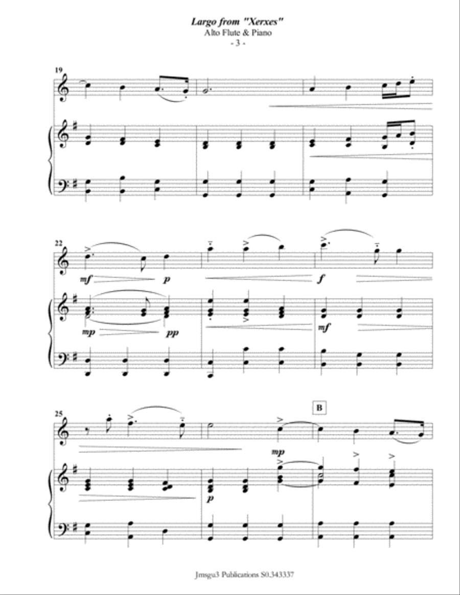 Handel: Largo from Xerxes for Alto Flute & Piano Flute Solo scores gallery preview page 3