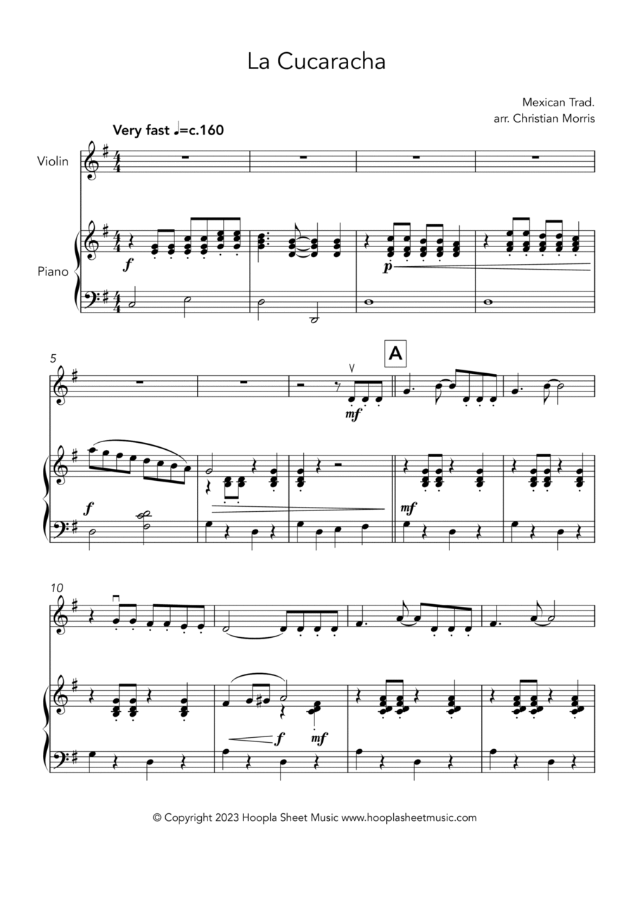 La Cucaracha Violin Solo scores gallery preview page 1