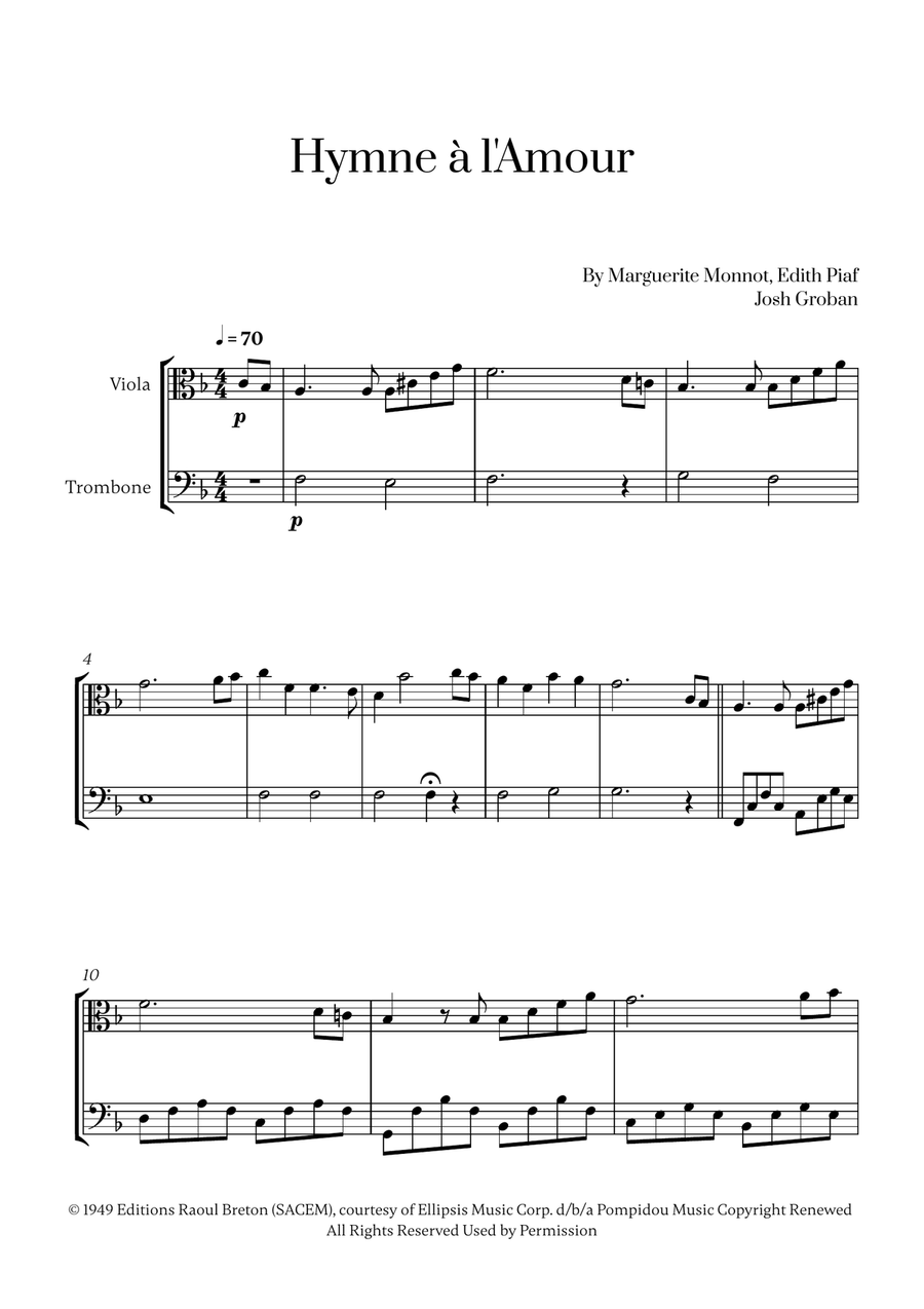 Hymne A L'amour Trombone scores gallery preview page 1