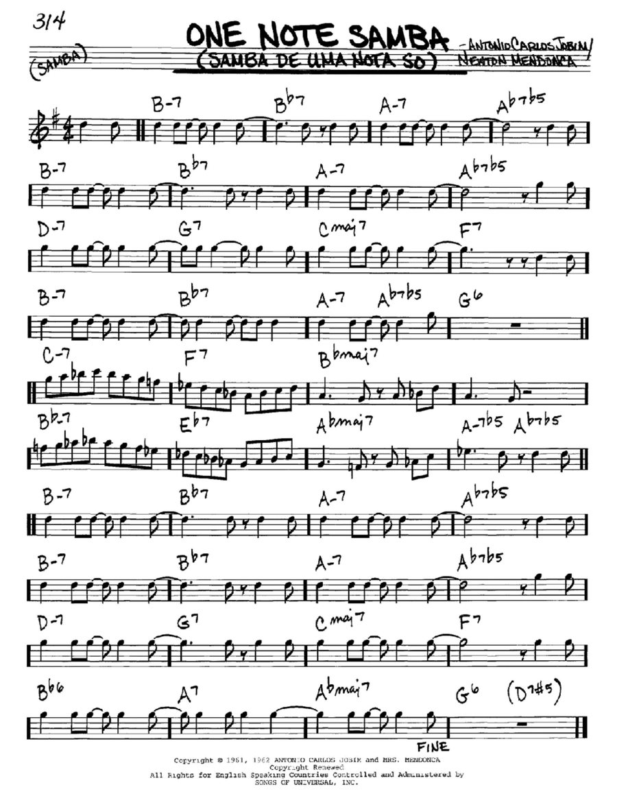 One Note Samba (Samba De Uma Nota So) E-Flat Instrument scores gallery preview page 1