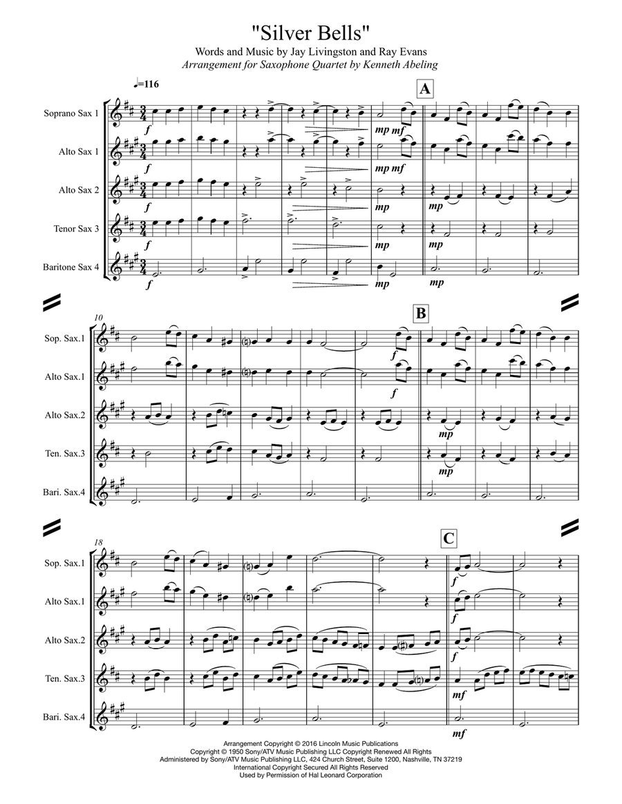 Silver Bells Saxophone Quartet scores gallery preview page 2