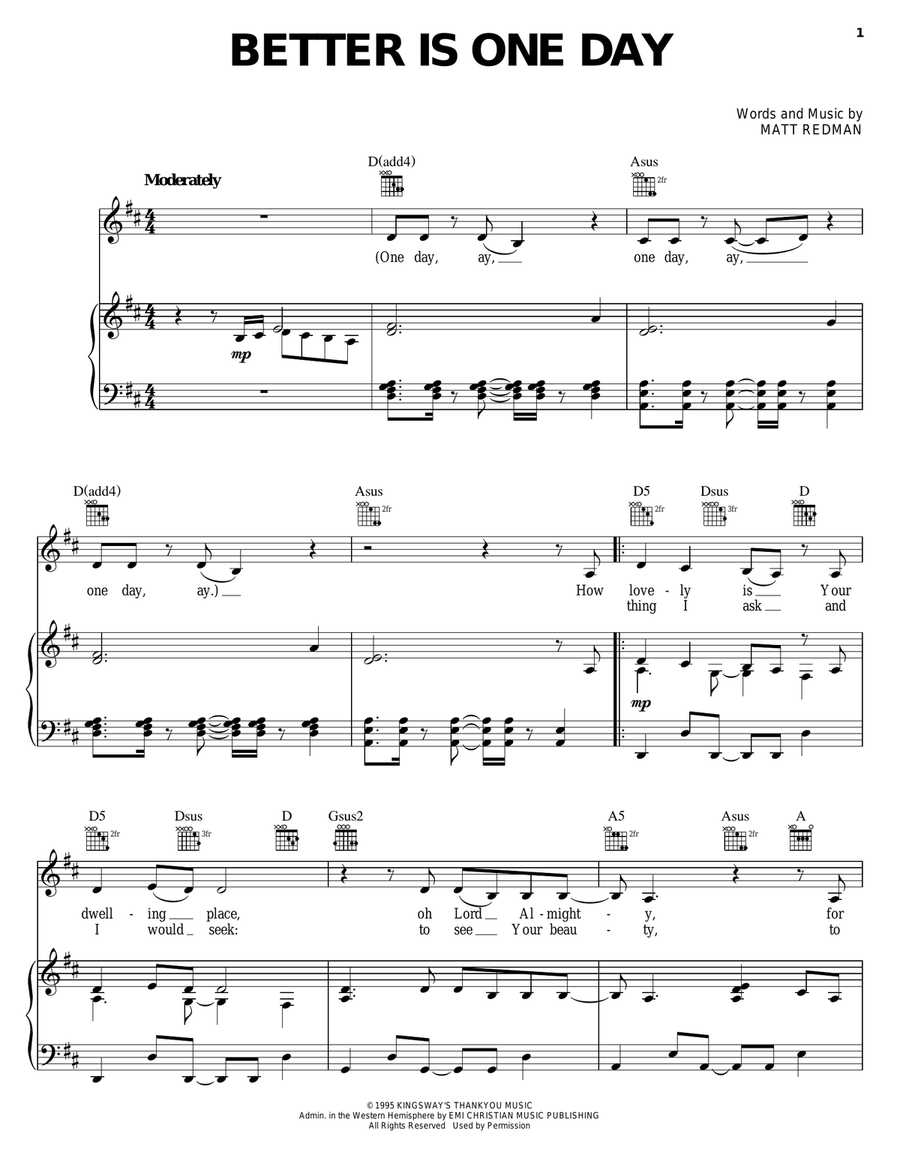 Better Is One Day Piano, Vocal, Guitar scores gallery preview page 1